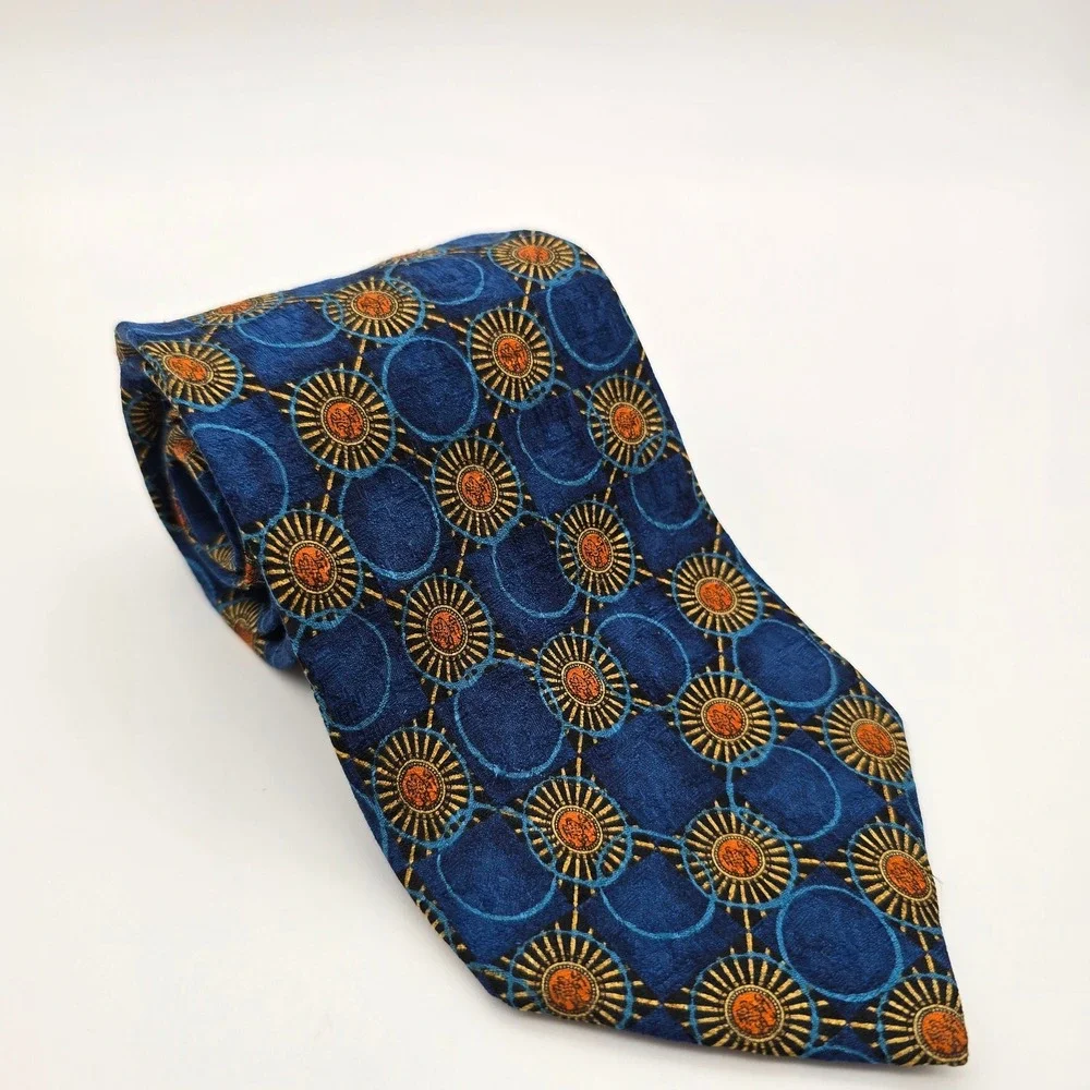 Ermenegildo Zegna Silk Tie Navy Blue Copper Sunburst Geometric Italy Men